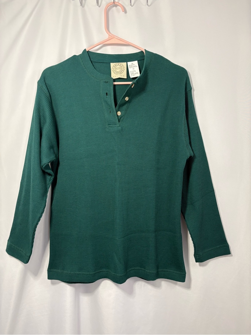 Vintage Erika & Co. Petite Thermal Henley Long Sleeve in Green Size PM